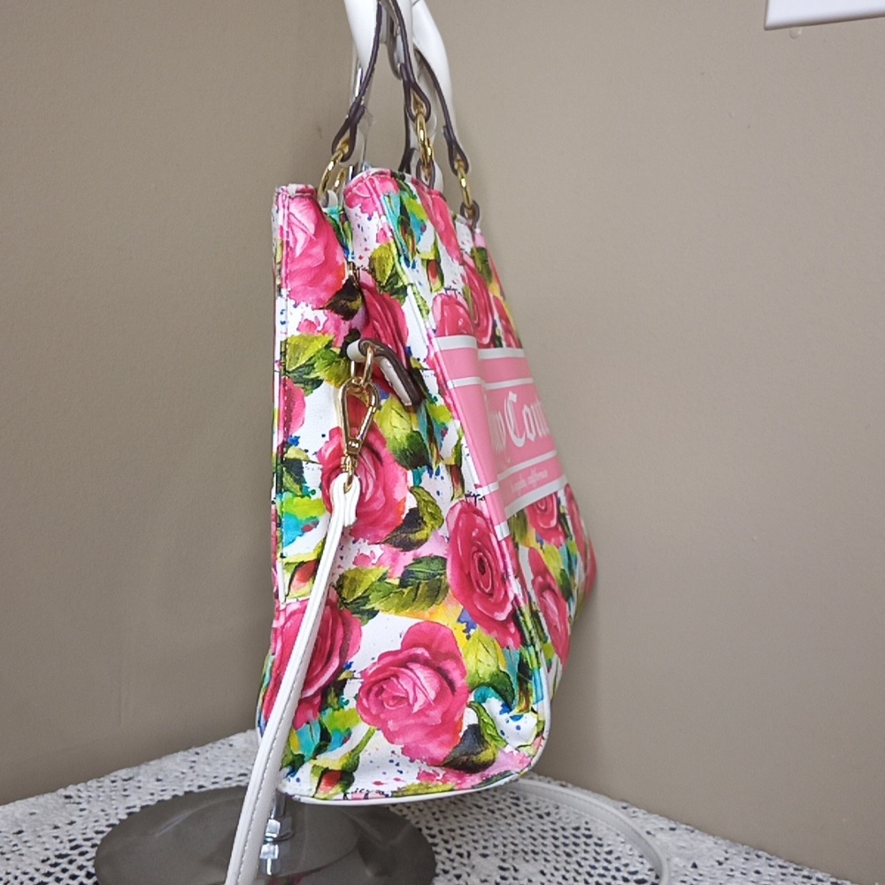 Juicy Couture Billboard Tote Bag Purse Crossbody In White & Rose Pink Detail - Picture 2 of 9